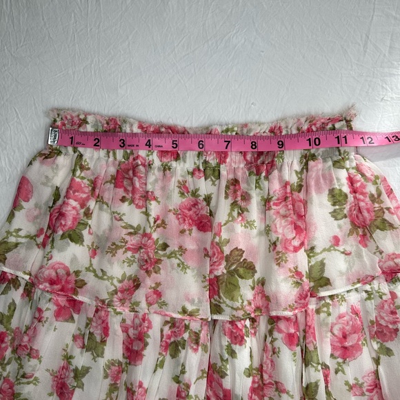 LoveShackFancy Rose Floral Silk Ruffle Mini Skirt size XS - Picture 3 of 7